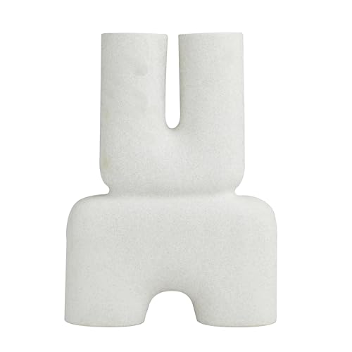 Deco 79 Ceramic Abstract Dual Opening U-Shaped Vase with Glossy Speckled Texture, 11" x 4" x 15", White - color: White