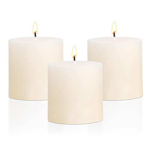 3×3 Ivory Pillar Candles Set of 3 Unscented Handpoured Weddings, Home Decoration, Restaurants, Spa, Church Smokeless Cotton Wick - Ivory 90 Hour - size: 3×3 ivroy