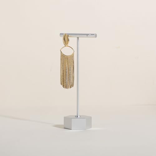 Silver earring display stand for selling, Metal earring T bar holder for show, Jewelry earring storage organizer, jewelry photography props (Hexagon base-Silver-High) - color: Silver, size: High