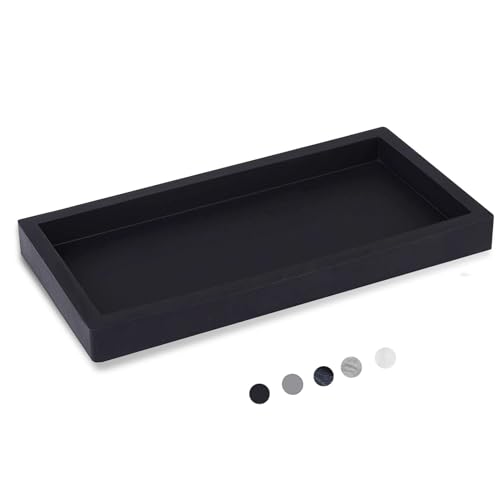 Small Silicone Bathroom Vanity Tray Rectangle Soap and Sponge Holder Kitchen Sink Organizer for Scrubber, Lotion Bottles, Perfume, Jewelry, Candle, Key Trinket Ring, Black - color: Black, size: 7.9" x 4.0"