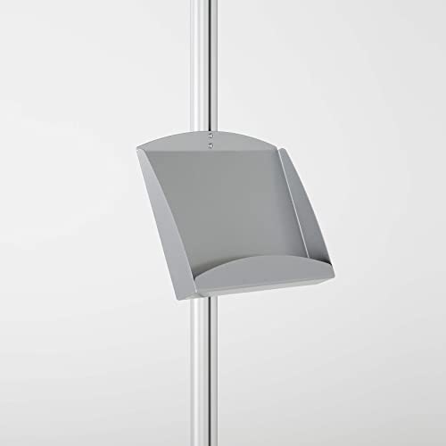 M&T Displays Free Standing Aluminum Display Stand Single Sided Document Brochure Sign Holder Front Loading Portrait Landscape Silver Snap Frame 1x(8.5x11) - Metal Tray Shelf 2X(5.5x8.5) Inch Capacity