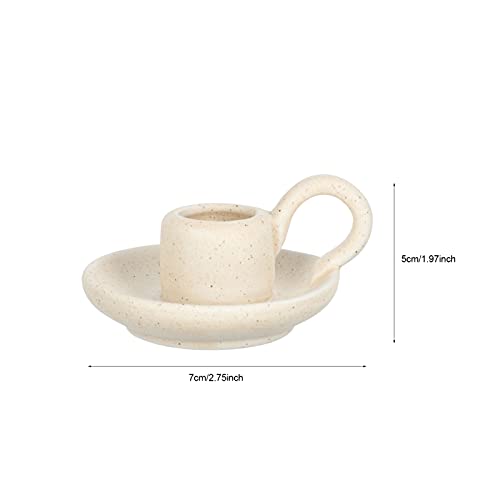 DOITOOL 2Pcs Ceramic Candle Holder Candlestick Holder with Handle, Taper Candle Stand Candlelight Stand Holder Decorative Candle Display Holder for Desktop Dining Room Home Decoration Display (Beige) - color: Beige
