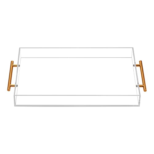 Clear Acrylic Tray with Metal Handle,No Need to Assemble-for Ottoman,Coffee Table, Breakfast, Tea, Food, Butler - Decorative Tray (12x18 Inch, Clear) - color: Clear, size: 18" x 12" x 2"