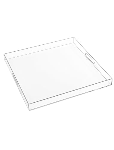 18×18 Inch Clear Acrylic Serving Tray with Handles Extra Large Ottoman Tray Decorative Tray Spill-Proof Coffee Table Space Saver Oversize Counter top Organizer Platter with Safe Edge - color: Clear, size: 18" x 18" x 2"