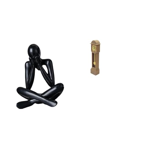 Fenteer Thinker Desktop Figurine Set Abstract Sculpture Decorative Ornament Minimalist Clock Mini Furniture Suitable for Gift Giving Home Decoration Office Bo