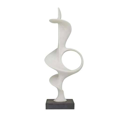 Deco 79 Polystone Abstract Decorative Sculpture Home Decor Statue with Black Base, Accent Figurine 10" x 9" x 28", White