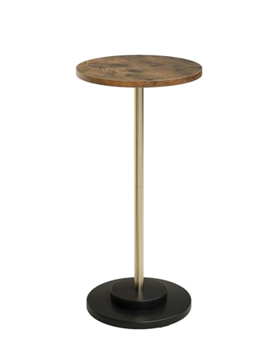 Masupu Drink Table, Round Side Table for Small Spaces, Pedestal Small End Table with Metal Base, for Living Room, Bedroom, Bathroom, Rustic Brown - color: 05.rustic Brown