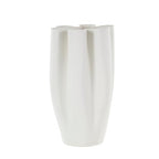 White Ceramic Ribbed Dimensional Folded Abstract Decorative Vase with Floral Shaped Rim