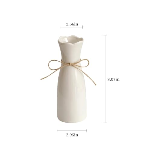 Small Vase White Ceramic Jute Rope Simple Vases for Home Decor Minimalist Modern Flower Vase Elegant Decorative Glossy Vase for Pampas Grass, Office, Living Room, Mantel and Bedroom Décor - color: White