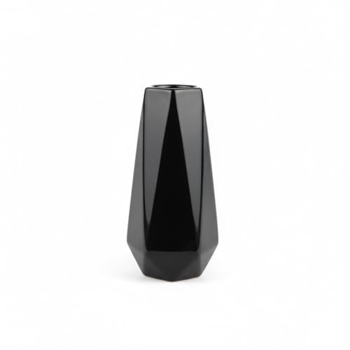 Modern Black Ceramic Vase, 7.5 Inch Geometric Flower vases, Minimalist Design for Table Shelf Centerpiece Home Decor Fit for Housewarming, Weddings, Birthday,Christmas - color: Black-1
