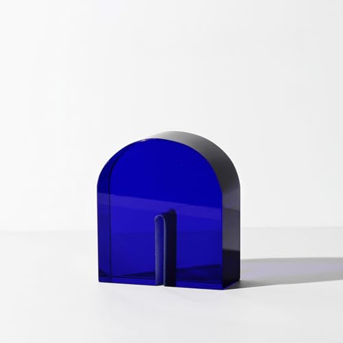 AETVRNI 1 Pair Crystal Bookends for Shelves Heavy Decorative Glass Bookends for Heavy Books Geometric Arch Shape Book Ends Home Office Decor,Blue - color: Blue