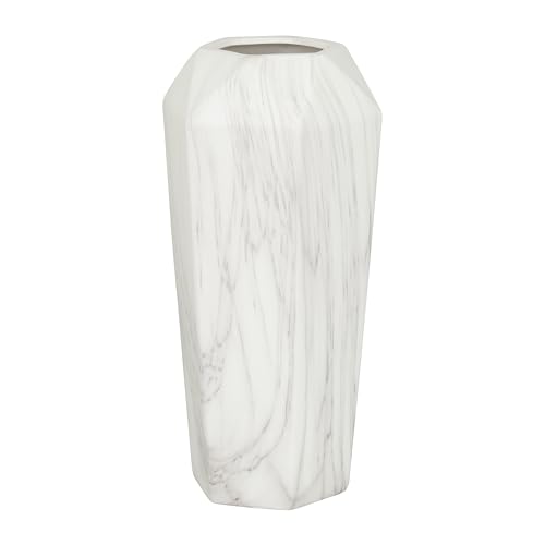 Deco 79 Ceramic Decorative Vase Faux Marble Centerpiece Vase, Flower Vase for Home Decoration 6" x 7" x 14", White - color: White, size: 6" x 7" x 14"