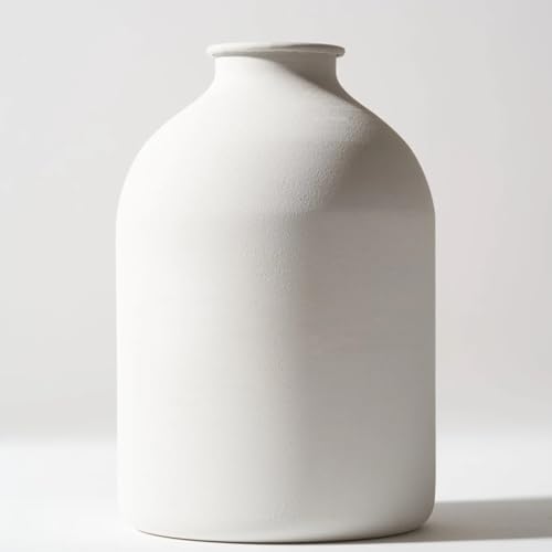 Large White Vase, Big Iron Vase for Long Stem Flowers, White Arlo Matte Finish for Modern Minimalist Table Decor, Japandi Home Decor - color: White