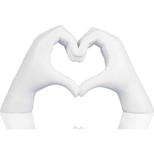 Heart Hands Sculpture Gift, White Heart Gesture Statue, Love Sign Table Decor, Heart Shape Figurine, Friendship Bracelet Holder (White) - color: White