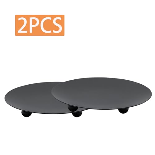 2Pcs Iron Plate Candle Holder Set - 3.54 Inch Decorative Pedestal Candles Stands for Home, Wedding, and Birthday Parties - Elegant Black Candle Holders for Stylish Décor - color: Black, size: Medium