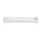 Kate and Laurel Strahm Rectangle Wooden Beaded Display Tray, 10 x 24, White, Lightly Distressed Wood Decorative Footed Tray for Use as Useful Ottoman Tray or Kitchen Serving Tray