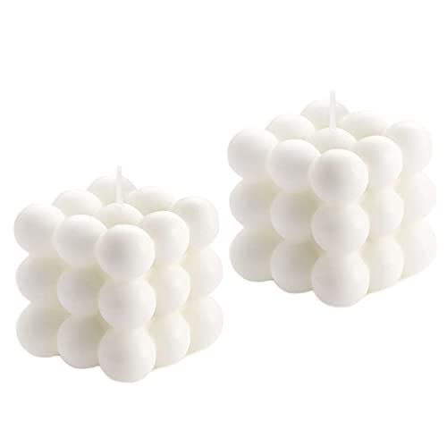 Bubble Candles White Bubble Candles Set, Floating Shelves Cool Shaped Soy Candles Strong Scented Cube Funny Aesthetic Candle for Trendy Home Bathroom Room Shelf Decor Candle 2PCS - color: White