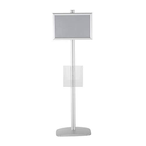M&T Displays Free Standing Aluminum Display Stand Single Sided Document Brochure Sign Holder Front Loading Portrait Landscape Silver Snap Frame 1x(11x17) and Clear Acrylic Pocket 1x(8.5x11) Inch - color: Silver