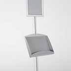 M&T Displays Free Standing Aluminum Display Stand Single Sided Document Brochure Sign Holder Front Loading Portrait Landscape Silver Snap Frame 1x(8.5x11) - Metal Tray Shelf 2X(5.5x8.5) Inch Capacity