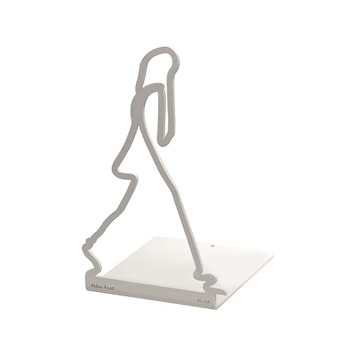 ALUA - Metal Bookend Modern Line Art Design Heavy-Duty and Scratch-Resistant Space-Saving Organizer (D, White)