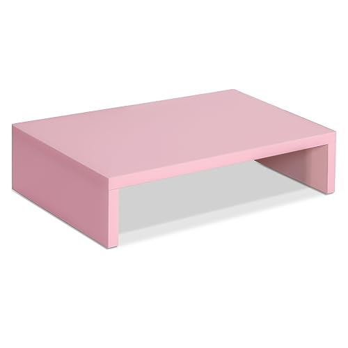 TEAMIX Pink Monitor Stand Riser, Wood Monitor Riser with Storage for Desk Small Monitor Stand TV/Screen/PC/Laptop Riser Computer Stand Desktop Shelf (Pink-14.2 inch)