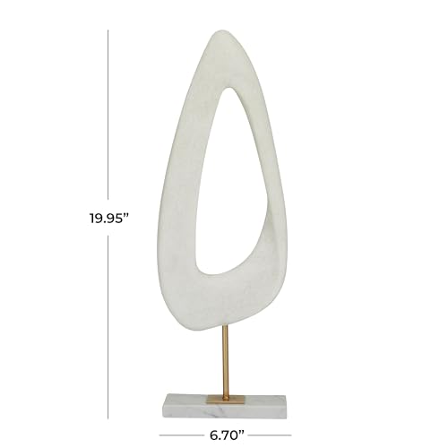 Deco 79 Polystone Abstract Decorative Sculpture Cut-Out Home Decor Statue with Marble Stand, Accent Figurine 7" x 3" x 20", White - size: 7" x 3" x 20"