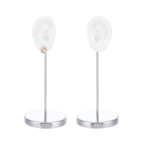 UNICRAFTALE 1 Set Ear Shaped Earring Display Stand White Piercing Stud Holder Silicone Earring Model Organizer with Round Base Ear Shape Jewelry Organizer Holder for Women Earring Storage - color: White