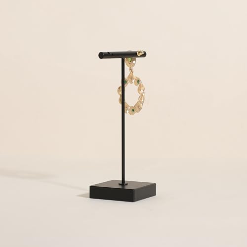 Black earring display stand for selling, Metal earring T bar holder for show, Jewelry earring storage organizer, jewelry photography props (Square base-Black-High) - color: Black, size: High