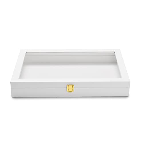 Oirlv White Jewelry Organizer Tray with Acrylic Lid Premium Leather Jewelry Box with Transparent Lid Drawer Insert Big Necklace Display Case(Flat Tray) - color: White, size: 1 Grid