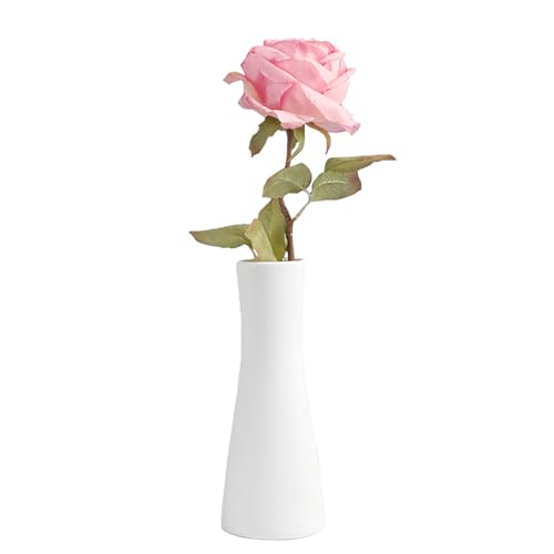 7 inch Ceramic Bud Vase Tall Conic Flower Single Stem Vase Small Bud Decorative Floral Vase Home Decorative Floral Centerpiece for Wedding Office (White)