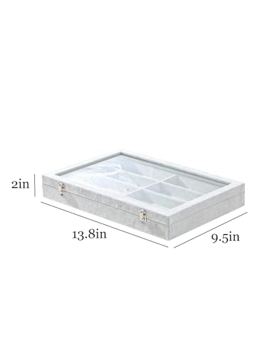 Coward Sunglass Organizer Tray Box, Grey Beige Velvet Eyeglasses Display Tray Case with Transparent Glass Lid for Home Use or Store Shop Selling Show - color: Grey Beige Velvet, size: Sunglass Box