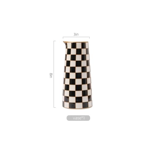 Porlien Checker Porcelain Flower Vase Home Decor Set of 2 with 5.5' High and 8' High Small Indoor Flower Bottles