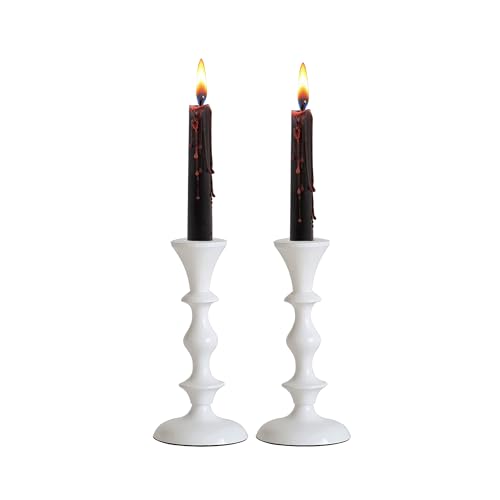 Rely+ White Metal Taper Candle Holders Set of 2 – 5.75" Decorative Candlestick Holders for Table Centerpiece, Home Décor, Dining Table, Wedding & Party Decorations - color: White