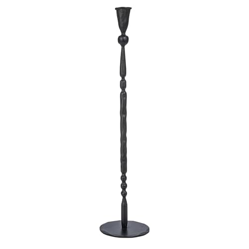 Creative Co-Op Wide Decorative Hand-Forged Metal Taper Holder, Black - size: 5" Round x 20"H