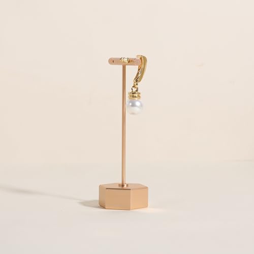 Golden earring display stand for selling, Metal earring T bar holder for show, Jewelry earring storage organizer, jewelry photography props (Hexagon base-Golden-Low) - color: Gold, size: Low