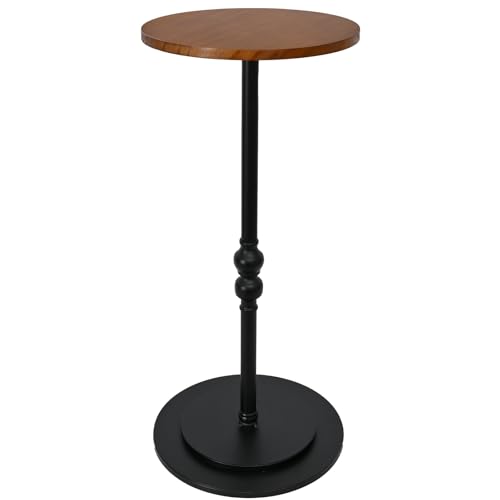 SwallowLiving Small Round End Table, Tall Pedestal Drink Side Tables Living Room, Narrow Night Stand for Small Spaces, Bedroom, Modern Wood Beside Table Desk Home Decor (Black & Brown, 12" x 25") - color: Rustic Caramel and Black