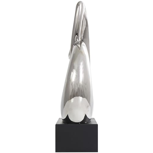 Deco 79 Ceramic Abstract Decorative Sculpture Looped Home Decor Statue with Black Block Base, Accent Figurine 14" x 7" x 25", Silver - size: 14" x 7" x 25"