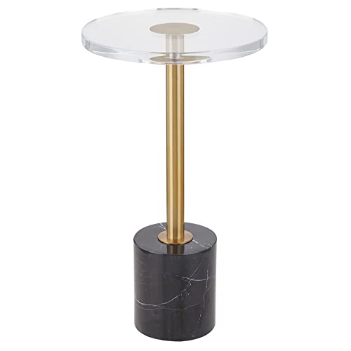 LIKENOW Furniture Acrylic Side Table,Clear Small Round End Table for Living Room,Bedroom,Office | Modern Nightstand with Marble Base,Gold Post,Clear Top for Drink,Food,Snack,Assembly(Black) - color: Black