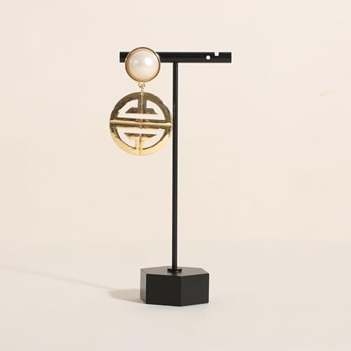 Black earring display stand for selling, Metal earring T bar holder for show, Jewelry earring storage organizer, jewelry photography props (Hexagon base-Black-High) - color: Black, size: High