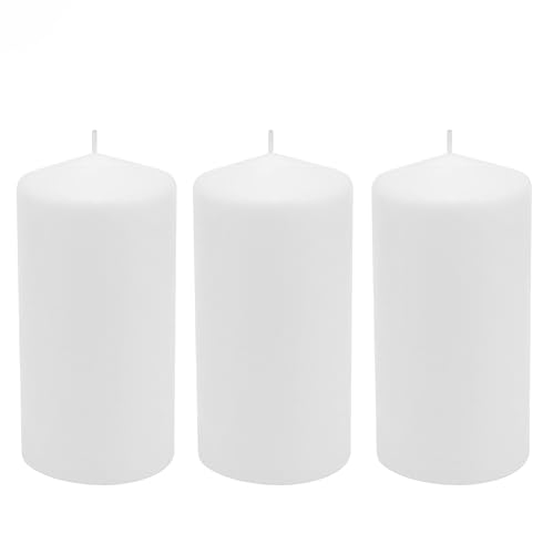 Stonebriar 3 Pack Tall 3 x 6 Inch 65 Hour Long Burning Unscented White Wax Pillar Candles - size: 3" x 6", style: Pack of 3