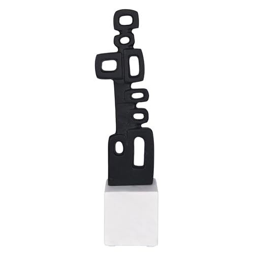 Cruiser’s Caché Abstract Geometric Sculpture, Artisan-Made Cast Aluminum with Black Anthracite Finish, Natural Marble Base, 13" - color: Geometric 13"
