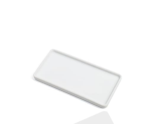 6.4" Porcelain Small Bathroom Tray, Ceramic Countertop and Vanity Tray for Cosmetics, Perfume, Jewelry, Candle - Kitchen Soap Tray for Kitchen Counter (White) - color: White, size: 6.4" x 3" x 0.5"