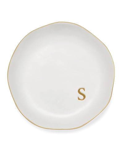 Personalized Ceramic Ring Dish - Monogrammed Jewelry Tray, Handcrafted Room Decor Engagement Wedding Present - Mothers Day Valentines Christmas Birthday Gift Women, Engraved Initial s - style: s