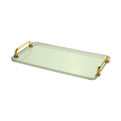 Acrylic Serving Tray with Handles, 16x9 Inch Ottoman Tray, Spill-Proof Coffee Table Tray for Couch, Bedroom & Countertop Decor (Green)