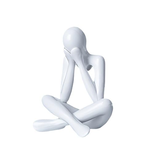 Small Collectible Figurines Abstract Sculpture Statue Desktop Decor Office Shelf Decoration for Home Living Room (White)