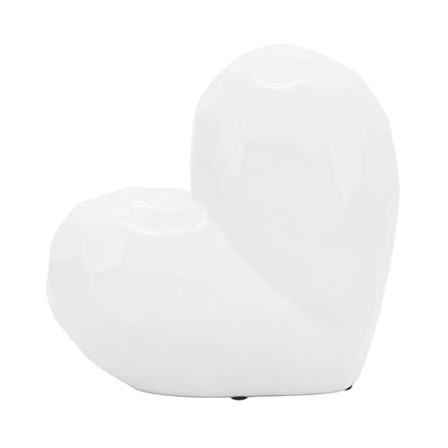 Decorative Ceramic Heart Sculpture for Home Decor - Ornament for Bathroom, Office, and Living Room Decor - Modern Figurine Accent for Bedroom, Shelf Display, and Coffee Table - 8", White - color: White, size: 8x3x8
