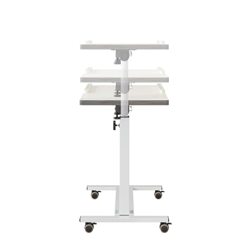 TigerDad Over Bed Table with Wheels Adjustable | Rolling Laptop Table Overbed Desk Hospital Tray Table Sofa Chair Side Table for Home Office (White) - color: White