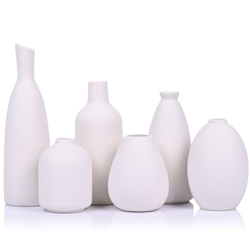 White Ceramic Vase Set of 6, Modern Boho Vases for Dry Flowers, Small White Vases for Decor, White Small Vases for Centerpieces in Bulk, Mini Small Flower Vases for Wedding Home Table Party Decor - color: White Set
