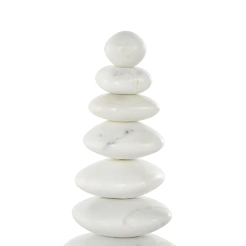 Deco 79 Marble Abstract Decorative Sculpture Stacked Stone Home Decor Statue with Black Block Base, Accent Figurine 3" x 4" x 12", White - size: 3" x 4" x 12"