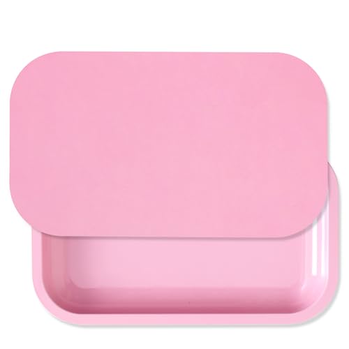 Large Metal Tray with Soft Magnetic Lid, Pretty Decorative Tray with Magnetic Self-Sealing Cover, Perfect for Home and Travel, 10.6’’×6.3’’(Pink) - color: Pink, size: Large